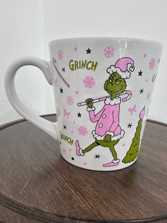 Dr. Seuss The Grinch Other - Dr. Seuss The Grinch Pink Sparkle Santa Suit Embossed Ceramic Mug 20 oz
